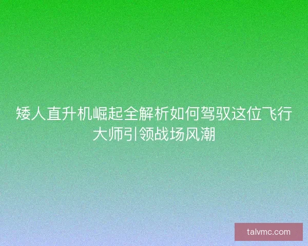 矮人直升机崛起全解析如何驾驭这位飞行大师引领战场风潮 矮人直升机崛起全解析如何驾驭这位飞行大师引领战场风潮